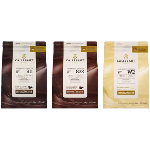 Callebaut, Dark, Milk & White chocolate chips (3 x 2.5kg Bundle)