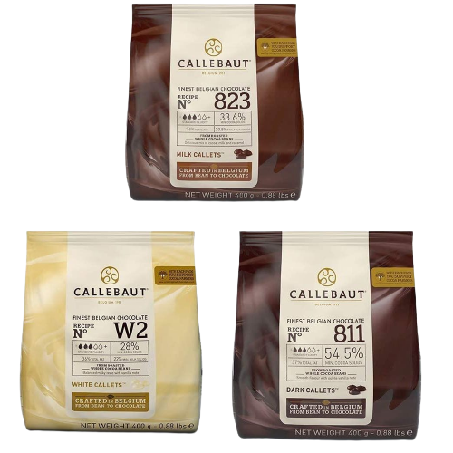 Callebaut, Milk, Dark & White chocolate callets (3x400g Bundle)