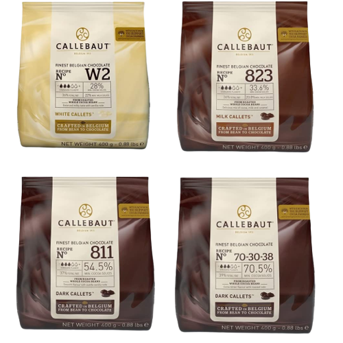 Callebaut, Milk, Dark & White chocolate callets (4 x 400g Bundle)